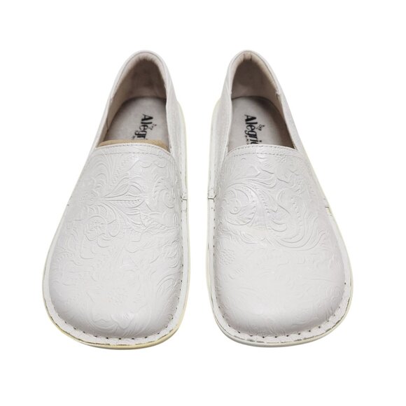 Alegria Womens Debra White Tooled Slip-On Nursing Shoes 39W Comfortable Leather - Picture 9 of 13